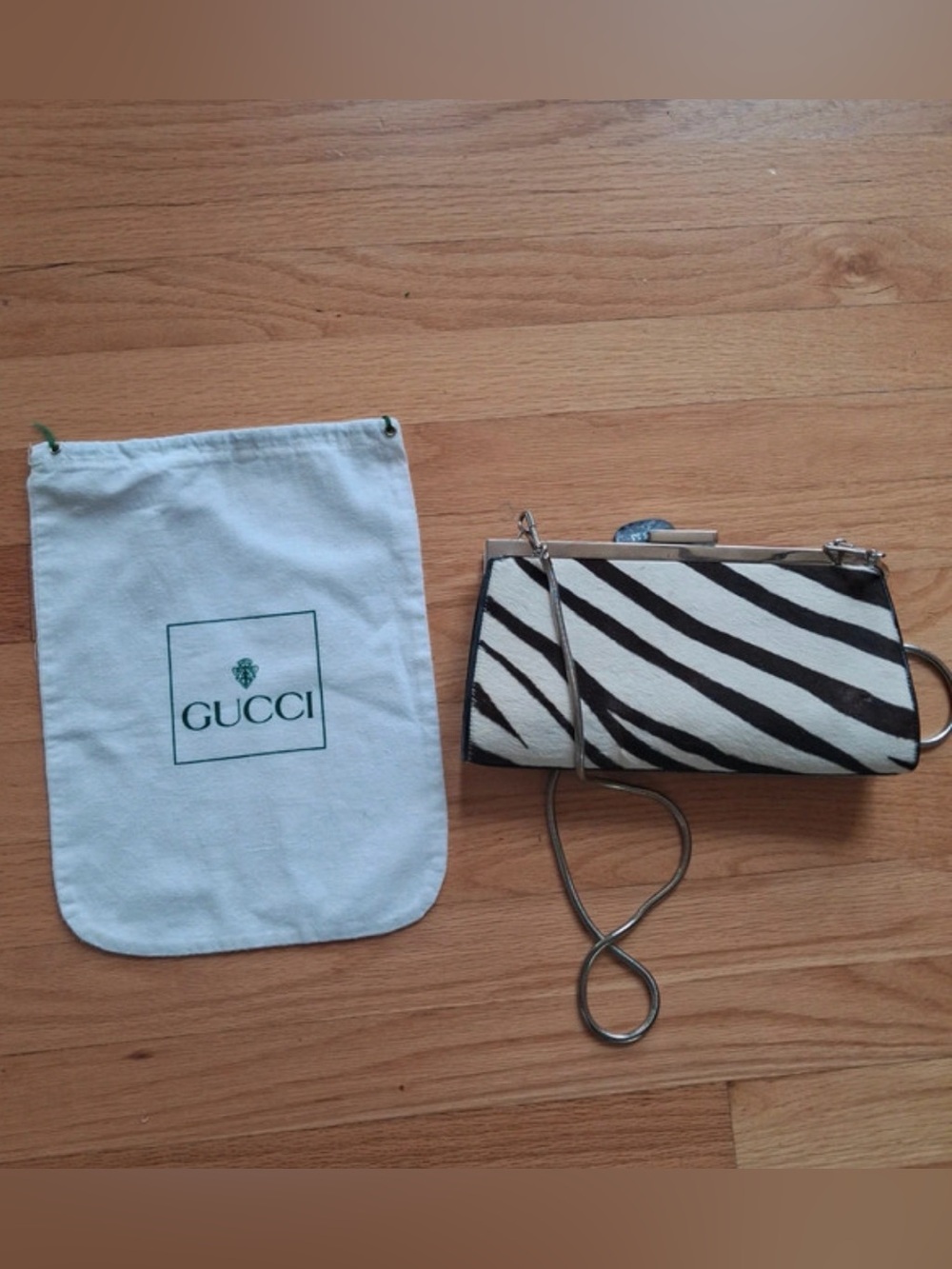 Gucci Tom Ford Era Black and White Zebra calf hair Clutch with Chain